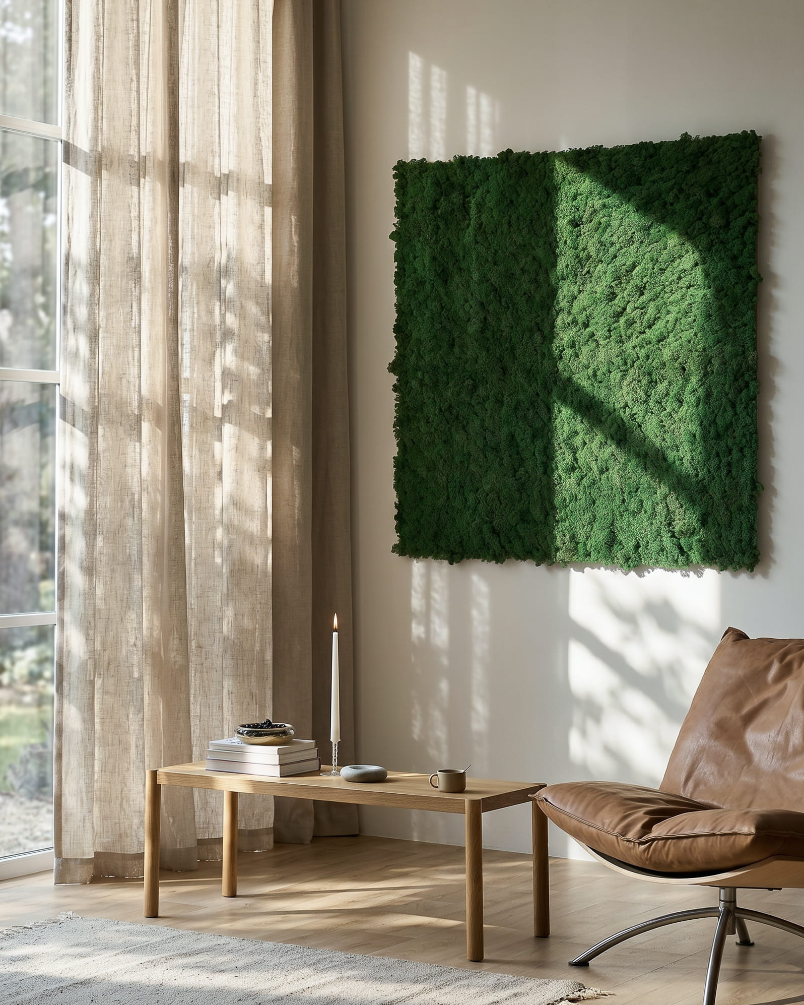 Akupixel Moss Green akustikpaneler från WoodUpp, 60x60 cm, tillför ett modernt och naturligt inslag i inomhusmiljöer; en del av det danska varumärkets nordiska kollektion.