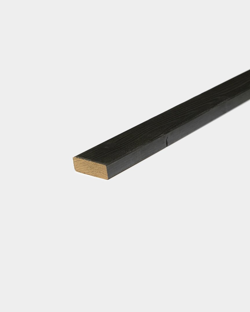 WoodUpp Aluwood fasadpaneler med black-yta mot en ren vit bakgrund, som lyfter fram deras minimalistiska nordiska design.