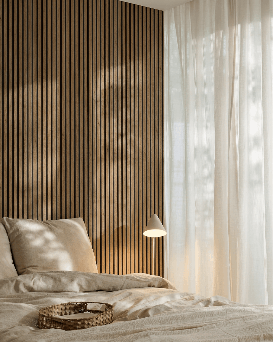 Akupanel | Acoustic Panel / Wood-like, English Oak, Black Felt, 240 x 60 cm
