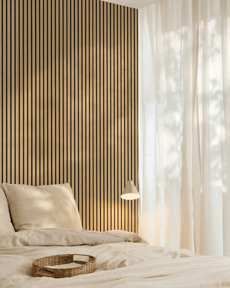 Akupanel | Acoustic Panel / Wood-like, Southern Oak, Black Felt, 240 x 60 cm
