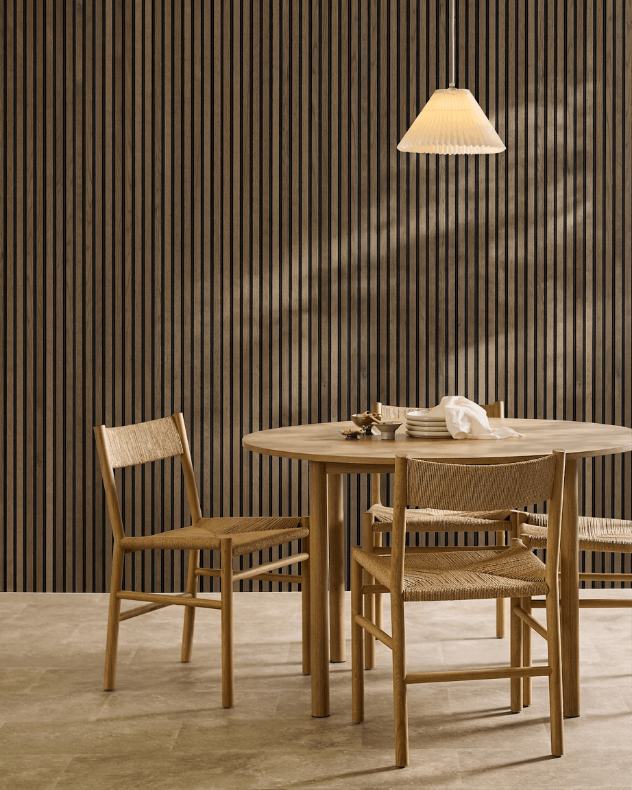 Akupanel |  Acoustic Panel / Natural Wood, Rustic Grey Oak, Black Felt, 240 x 60 cm