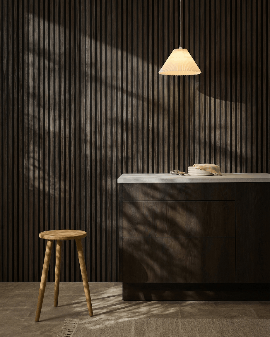 Akupanel | Acoustic Panel / Wood-like, Black Oak, Black Felt, 240 x 60 cm