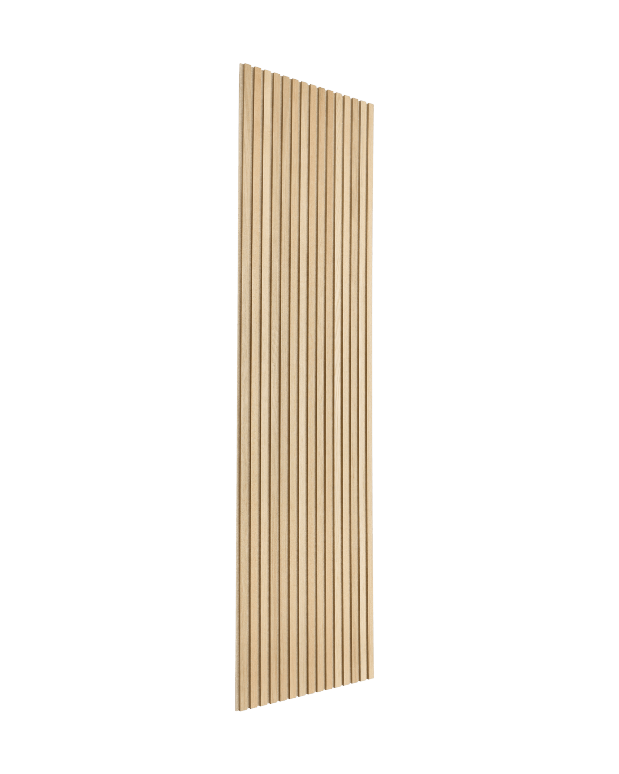Akupanel acoustic wood panel featuring vertical, evenly spaced wooden slats in a rectangular layout, displayed against a plain white background.